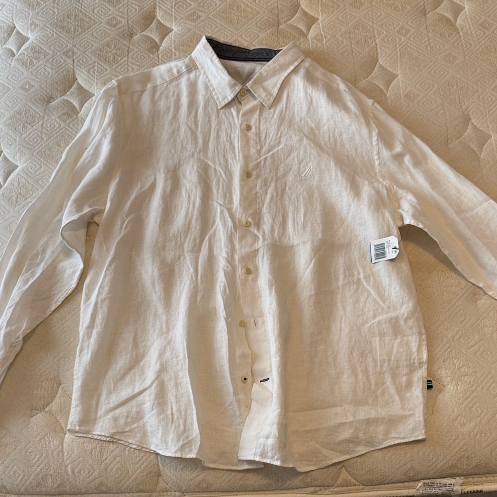 Nautica Men's Casual Cream Button Down Shirt